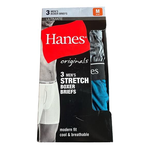 NWT! Hanes Originals Men’s Stretch Boxer Briefs 3 Pack Size Medium 32”-34” - Picture 1 of 3